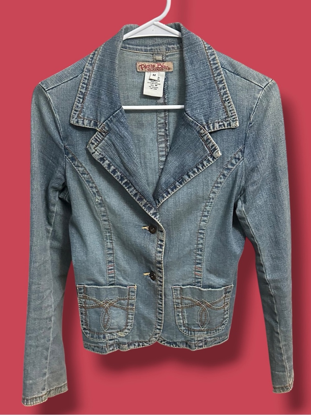 2000’s Paris Blues Light Wash Denim Blazer Jacket - Blue